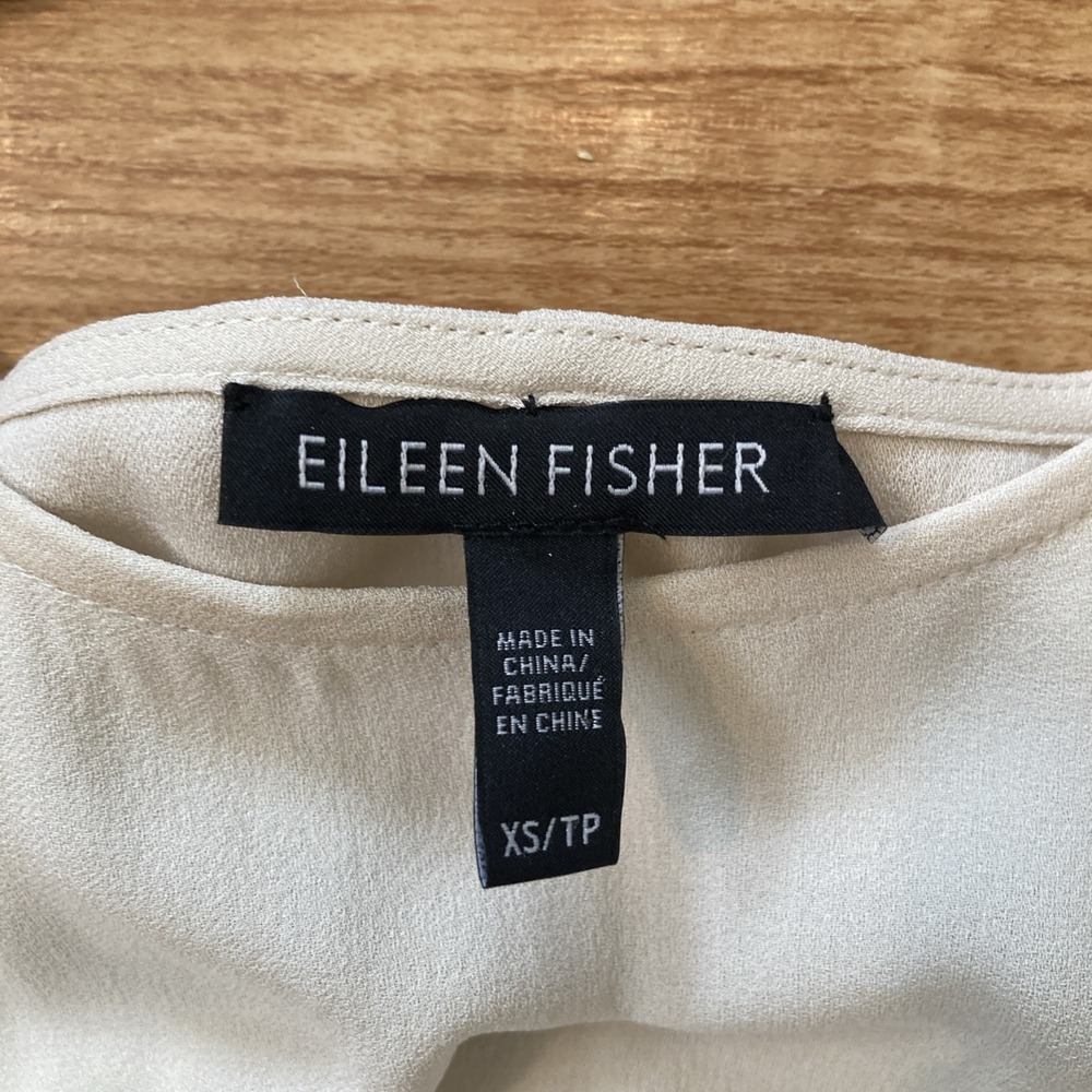 Eileen Fisher Womens XS Sleeveless Ivory Beige Silk Hi Low Tunic Chic Neutral - Picture 3 of 6